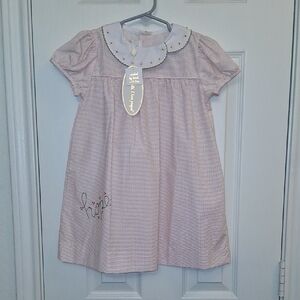 Luliaby Set Pink Polka Dot Dress with Embroidered Collar 4T